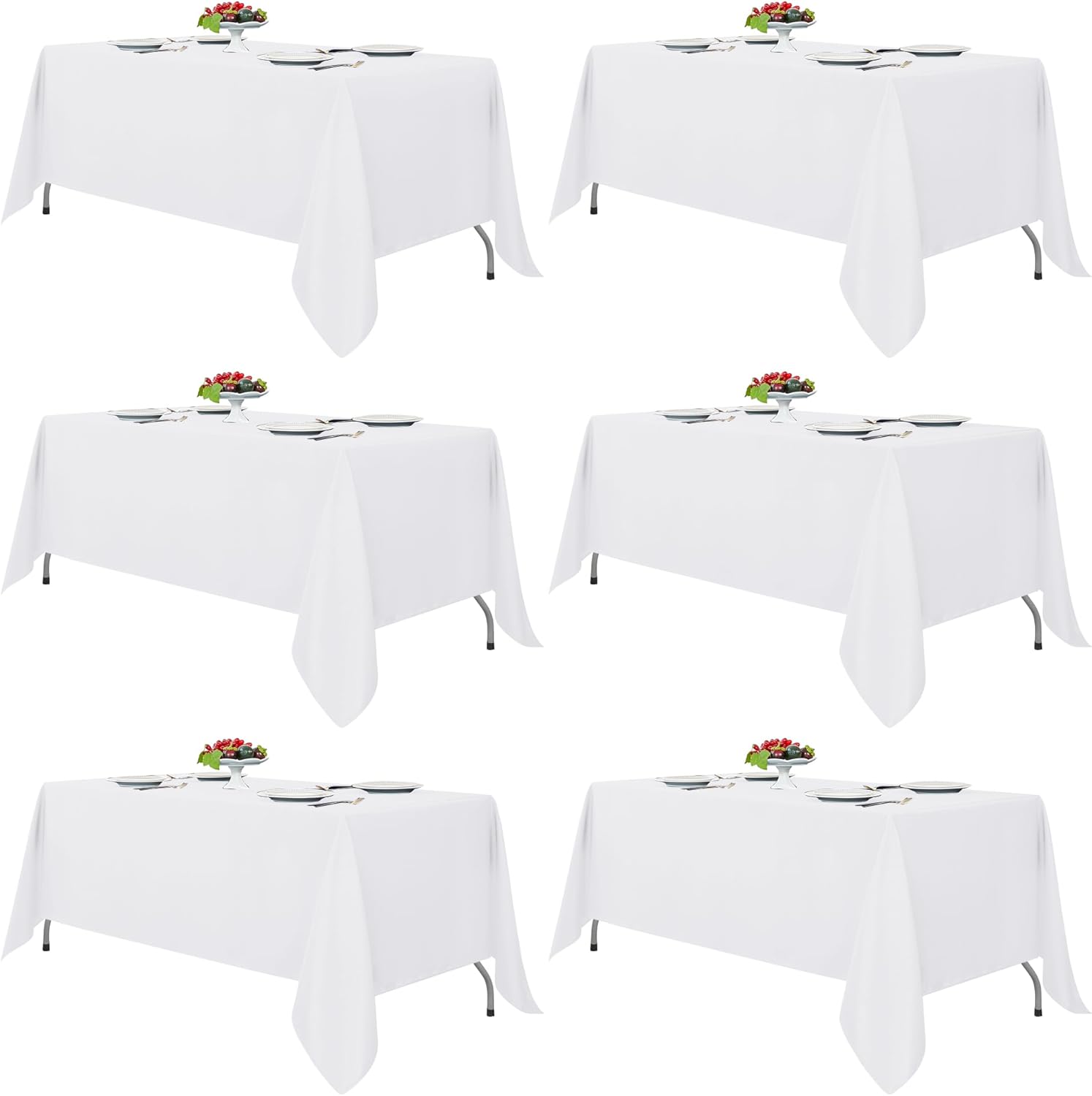 White Tablecloths for Rectangle Tables, 6 Pack - 70 x 120 Inches - Reusable and Washable Table Clothes for 6-8 Ft Tables, Polyester Fabric Table Covers for Wedding, Party, Banquet