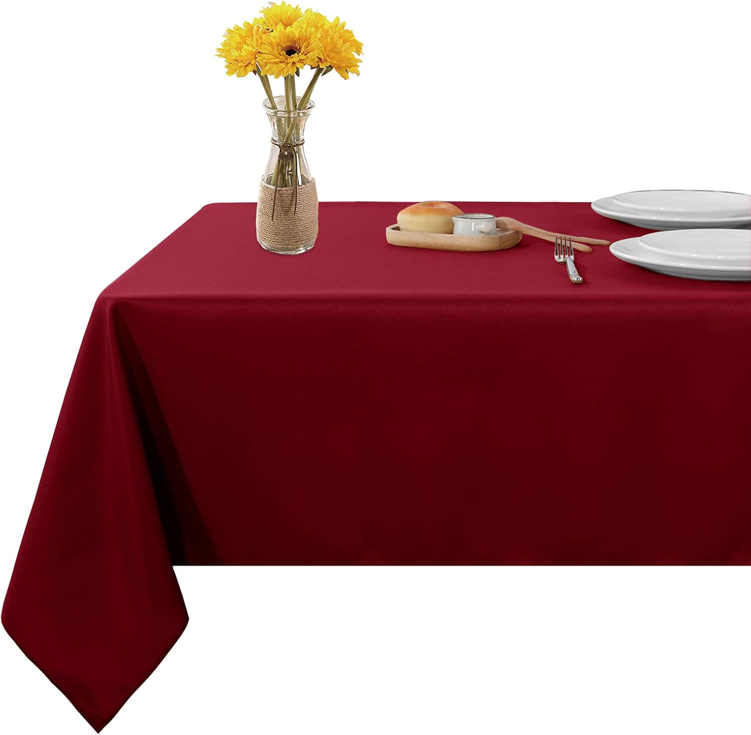 Rectangle Tablecloth Stain and Wrinkle Resistant Washable Polyester Table Cloth for Buffet Parties and Camping (60x84 inch, Red)