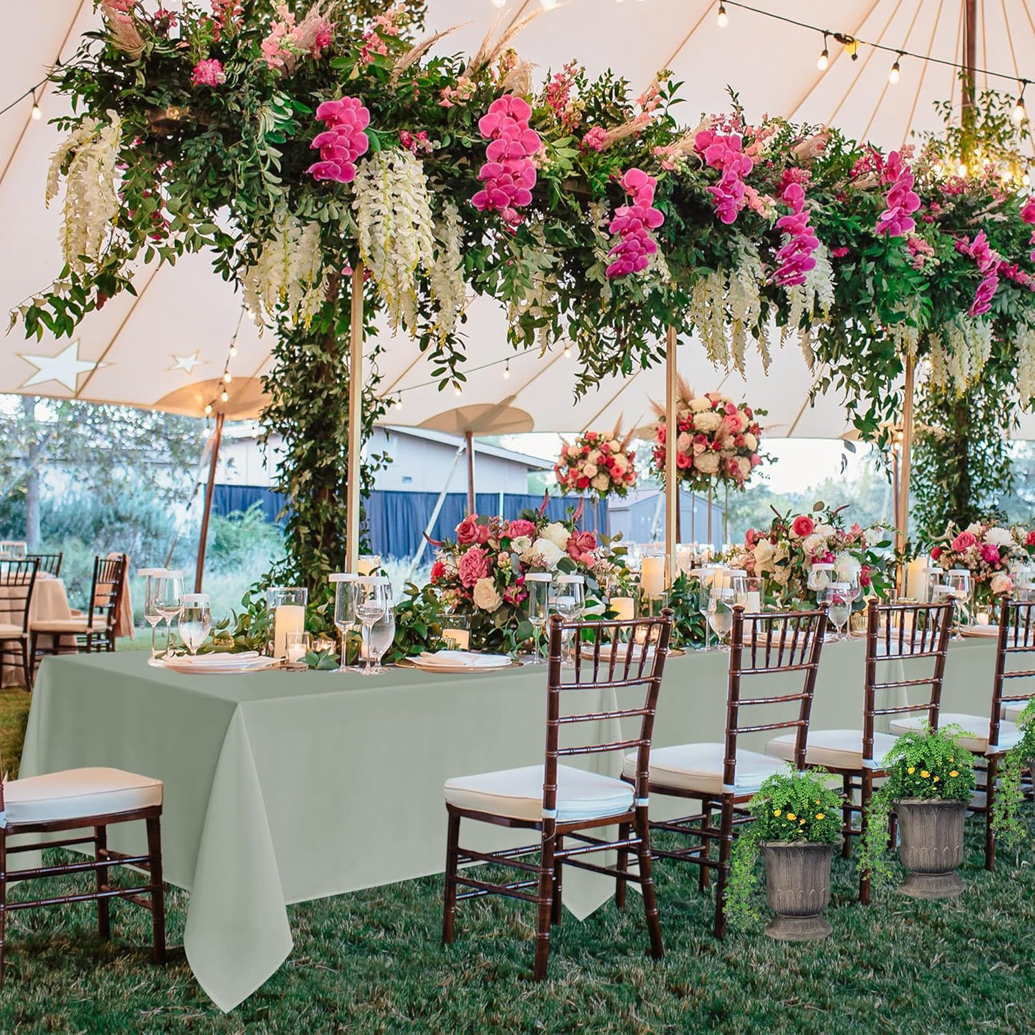 6 Pack Sage Green Rectangle Table Clothes - 70 x 120 Inch - Wrinkle and Stain Resistant Fabric Tablecloths, Washable Polyester Table Covers for Wedding, Party, Banquet, Formal