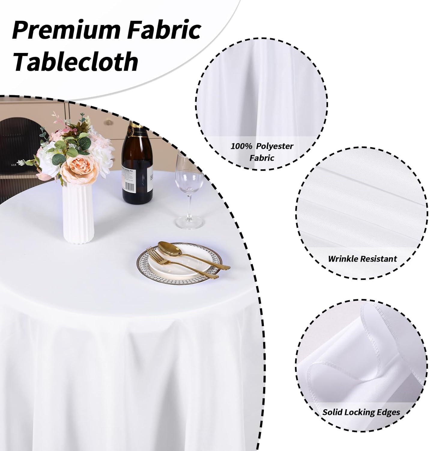 6 Pack White Round Tablecloth, 120 Inch Round Table Cloth Polyester Fabric Washable Table Covers for Wedding, Party, Banquet, Christmas Decorations, Birthday Events