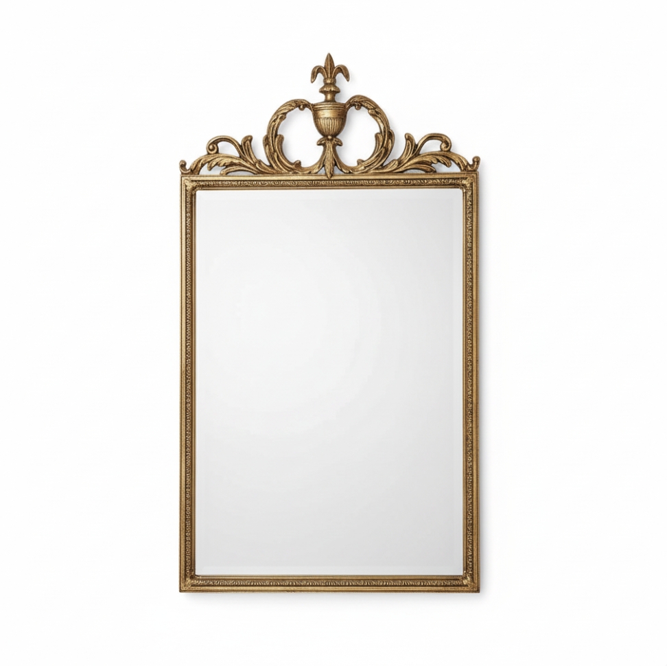 Neoclassical Gilt-Style Wall Mirror with Urn & Fleur-de-Lis Crest