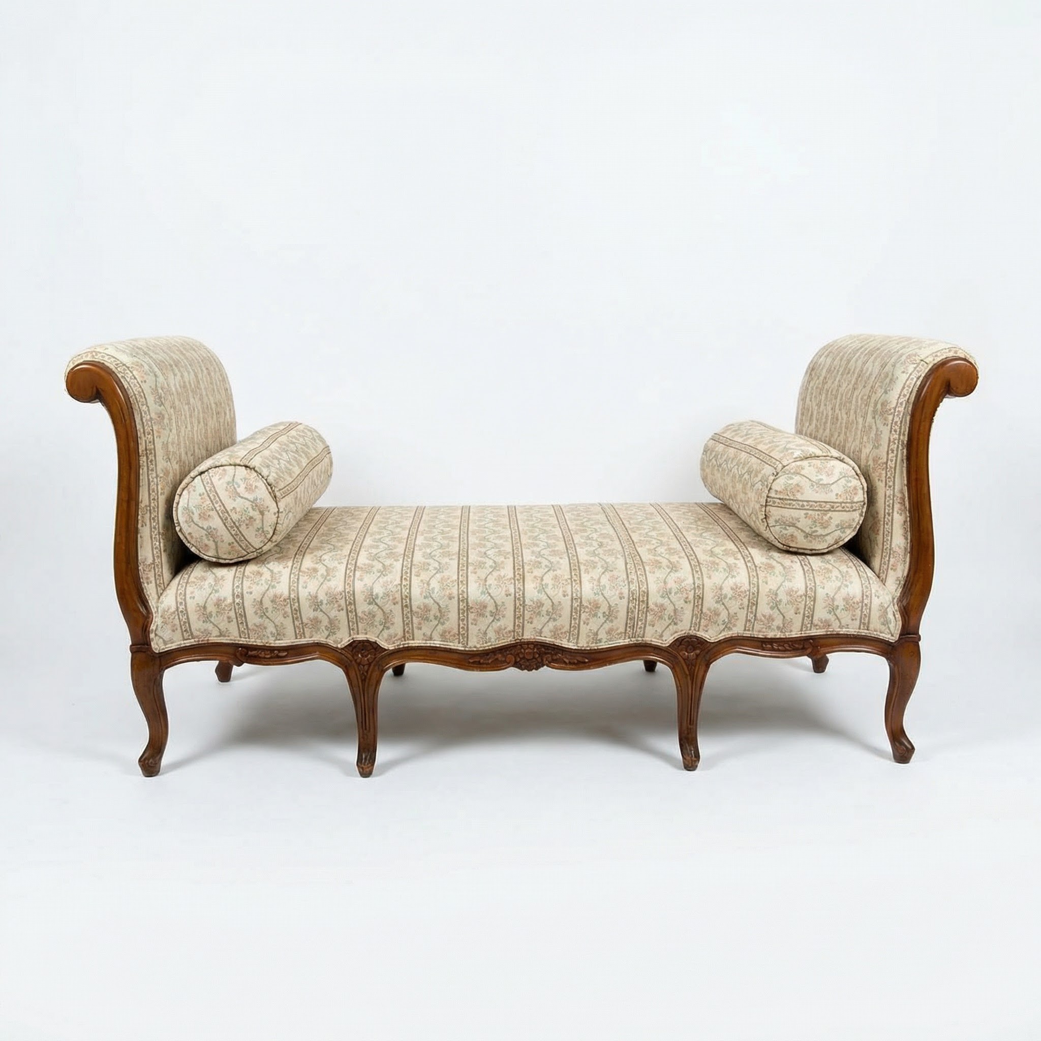 Vintage Louis XV Style French Provincial Daybed Bench with Bolster Pillows