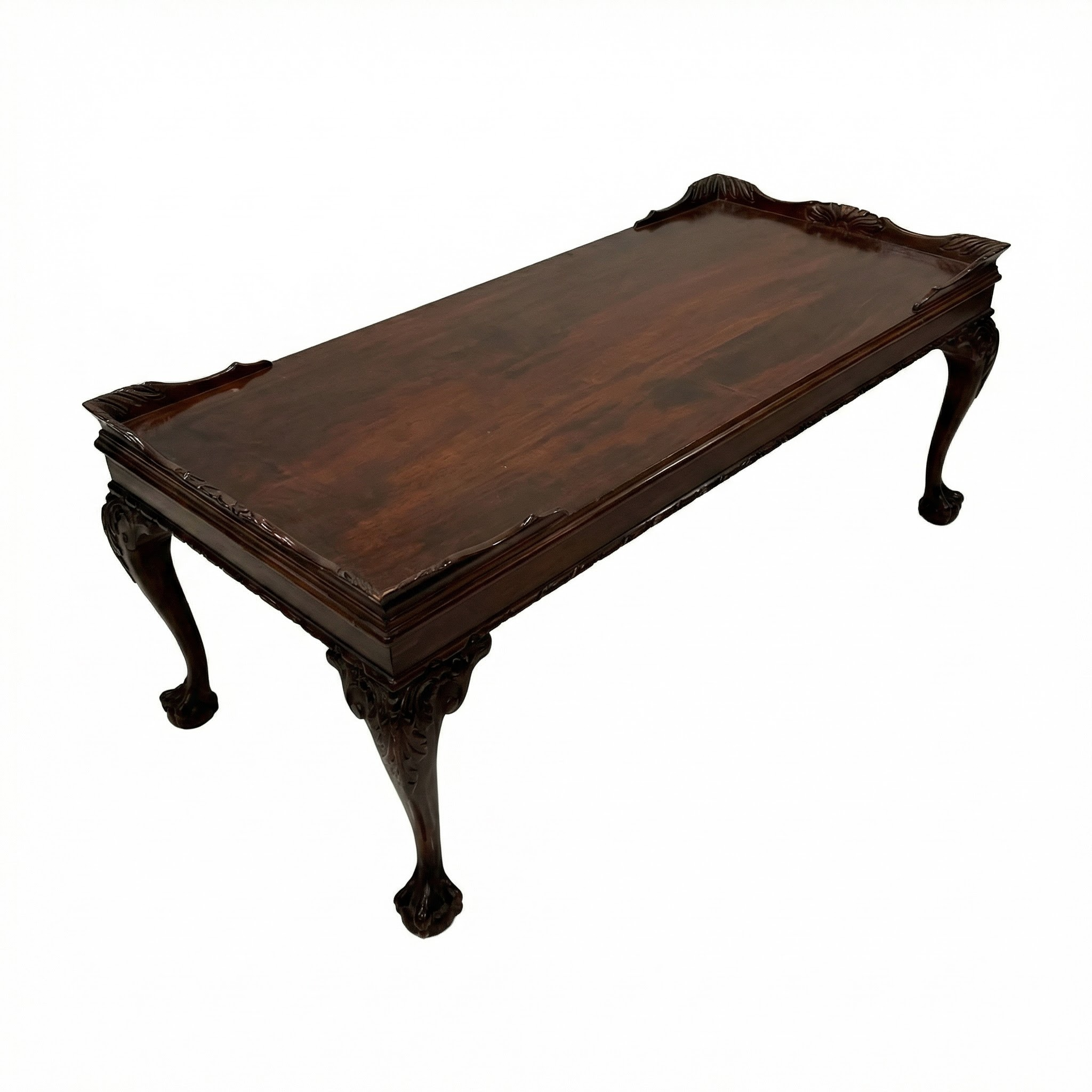 Vintage Chippendale Style Mahogany Coffee Table with Scalloped Gallery and Ball-and-Claw Feet