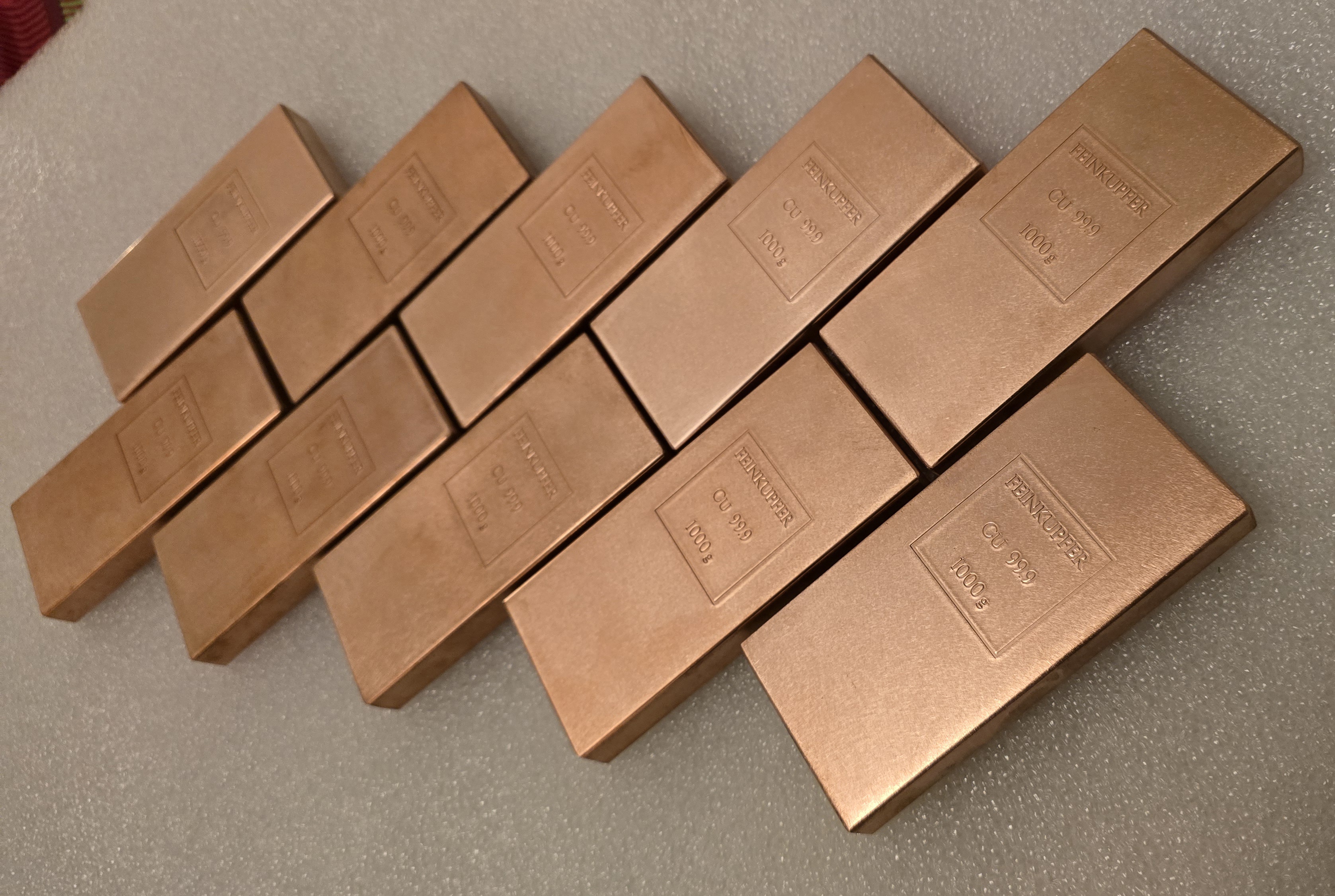 Set aus 10 Kupferbarren - Satin – 10 × 1 kg (insgesamt 10 kg)