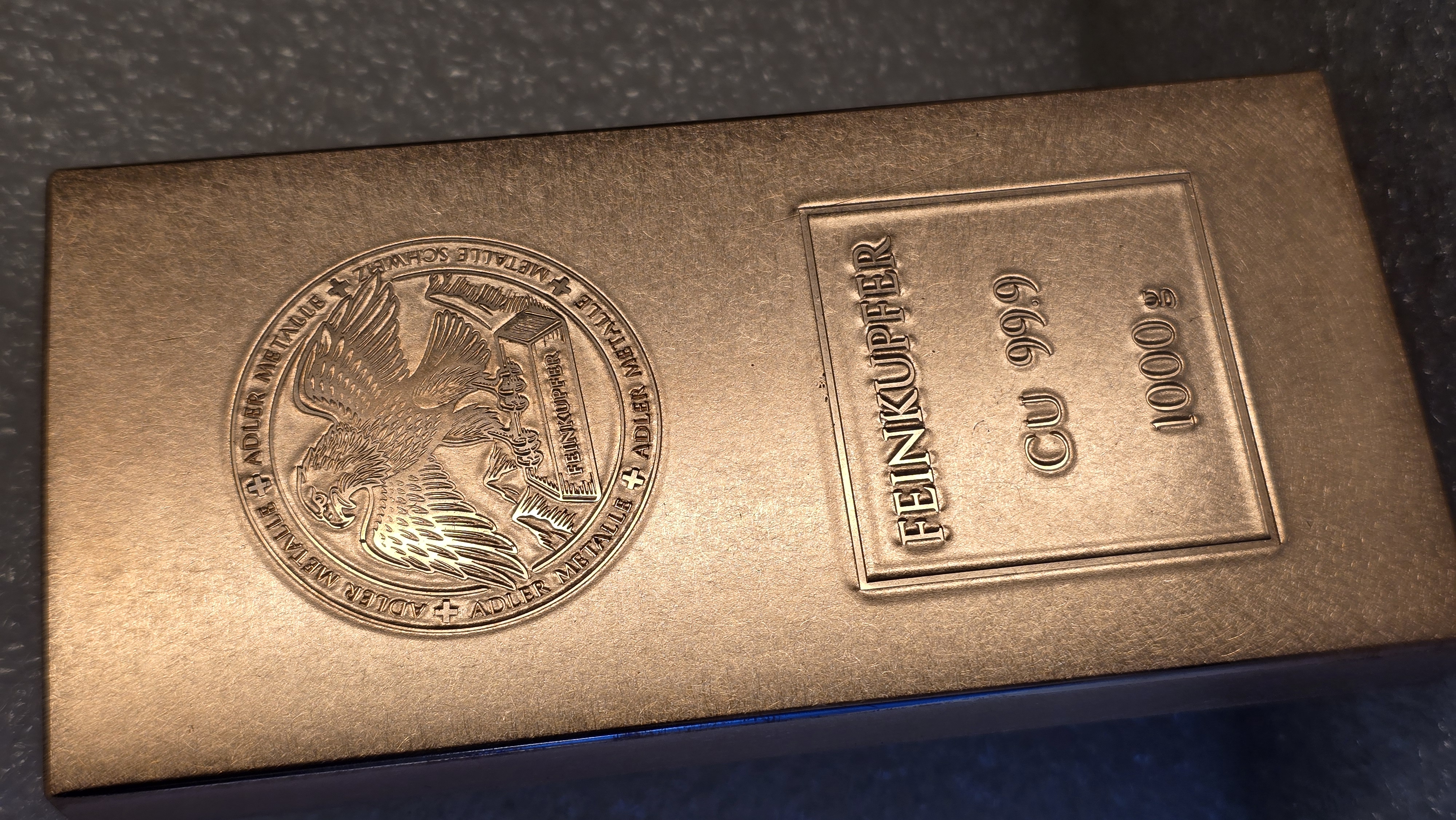 TOP NEUHEIT! Kupferbarren 1 kg (1000g) - Muster C – Oberflächenfinish Satin