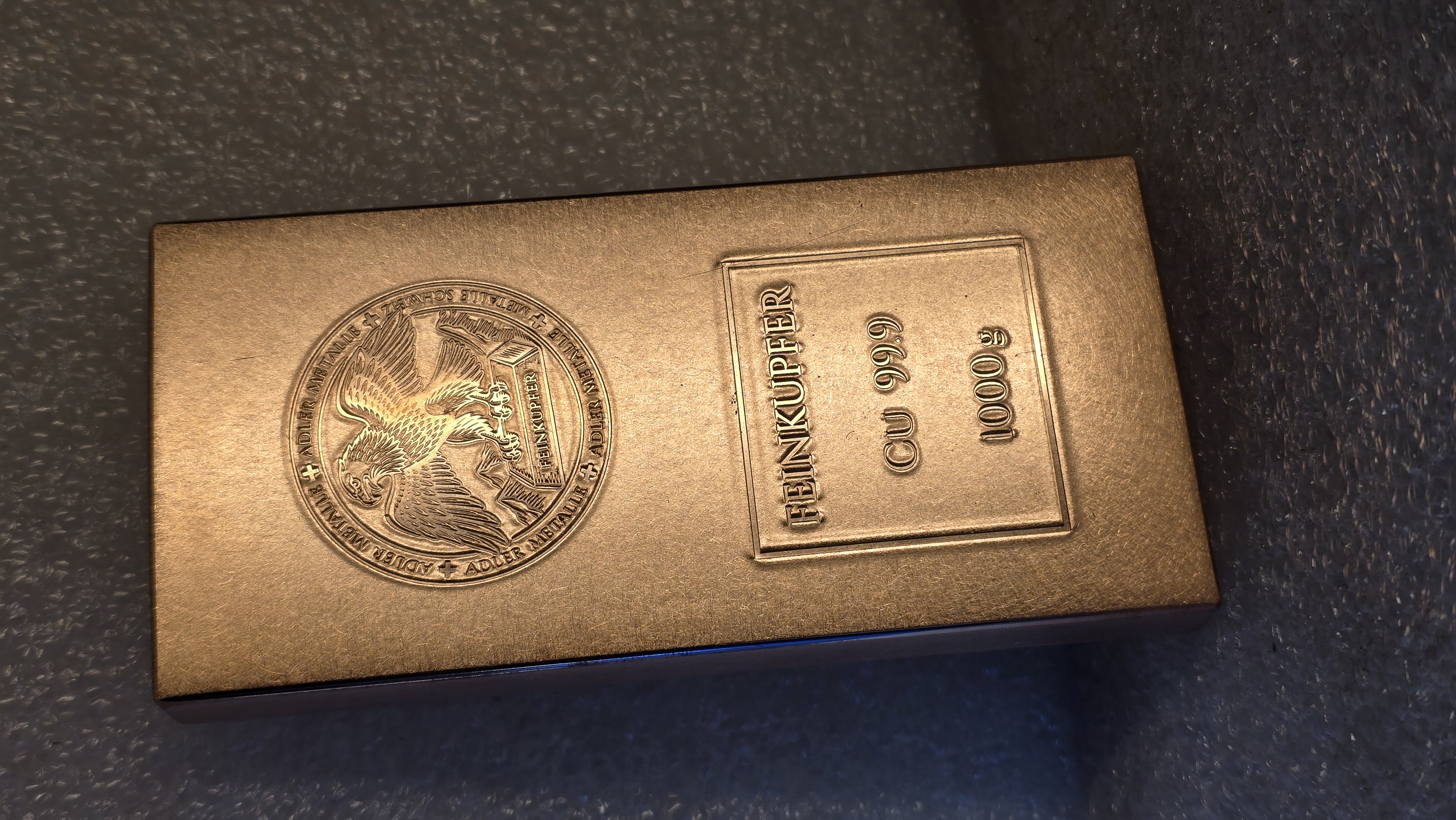 TOP NEUHEIT! Kupferbarren 1 kg (1000g) - Muster C – Oberflächenfinish Satin