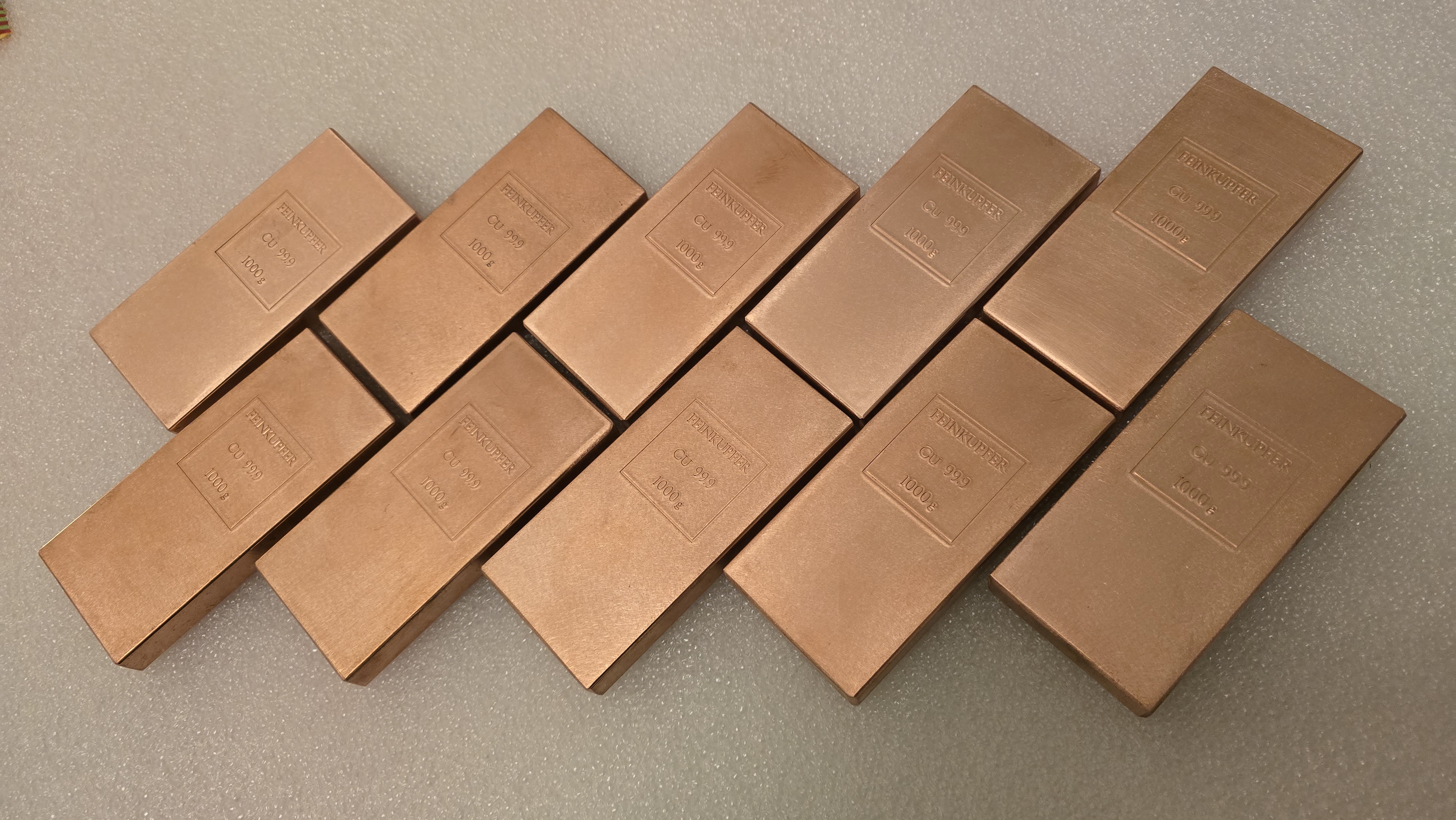 Set aus 10 Kupferbarren - Satin – 10 × 1 kg (insgesamt 10 kg)