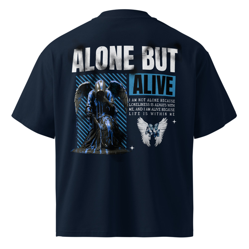 Unisex organic oversized high neck t-shirt | Alone But Alive 2.0