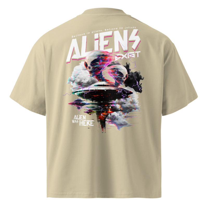 Unisex organic oversized high neck t-shirt | Aliens Exist