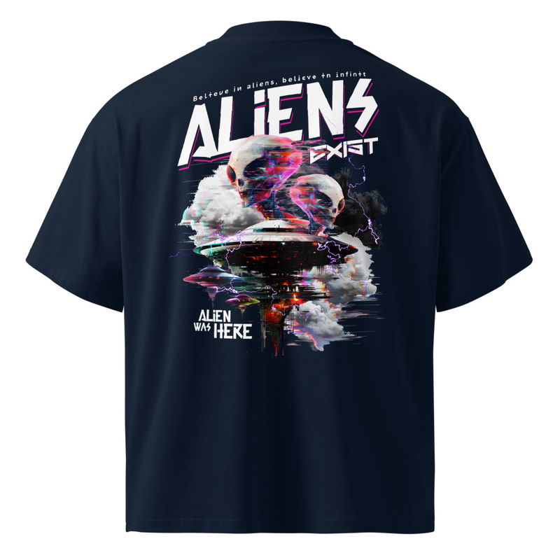 Unisex organic oversized high neck t-shirt | Aliens Exist