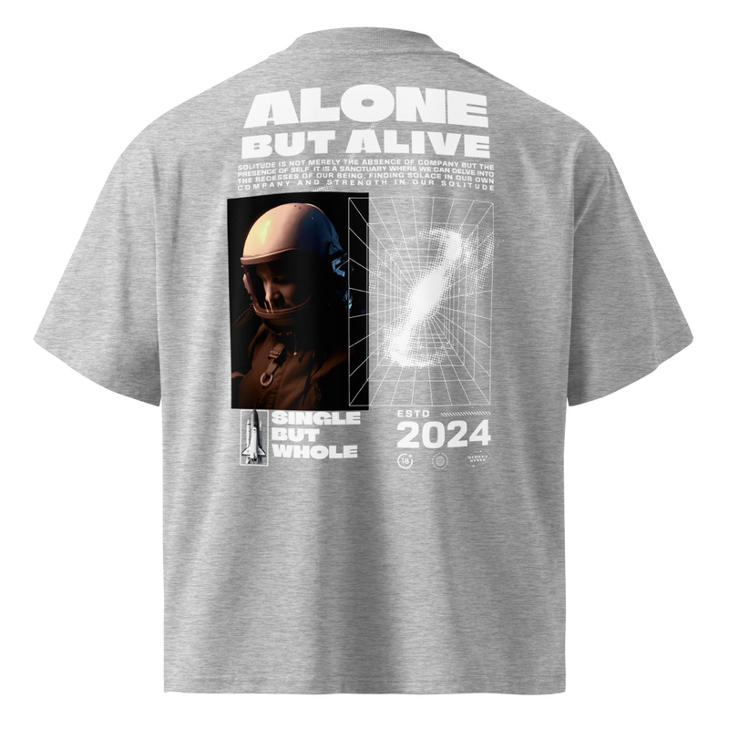 Unisex organic oversized high neck t-shirt | Alone But Alive