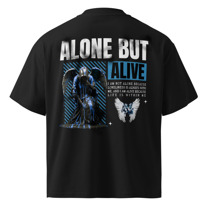 Unisex organic oversized high neck t-shirt | Alone But Alive 2.0