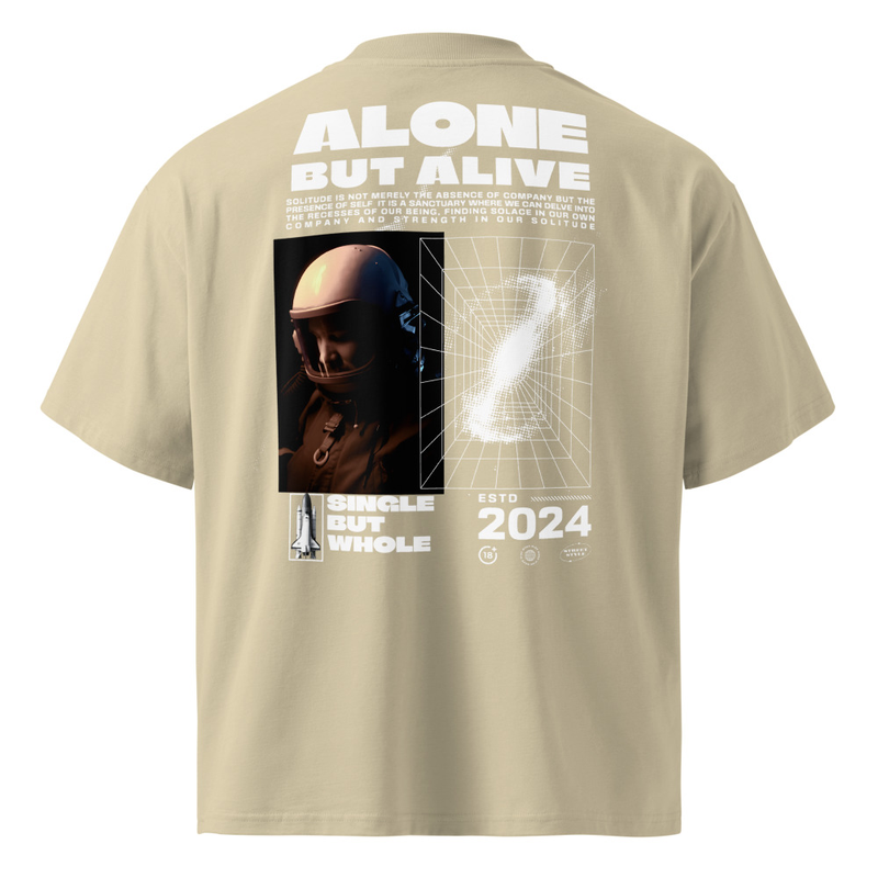 Unisex organic oversized high neck t-shirt | Alone But Alive