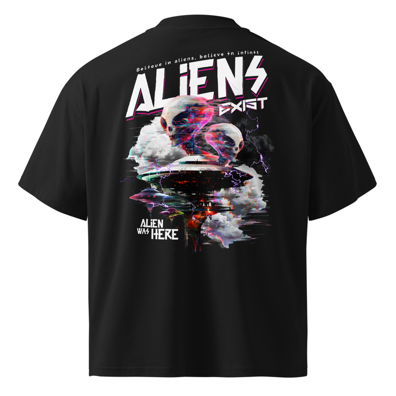 Unisex organic oversized high neck t-shirt | Aliens Exist