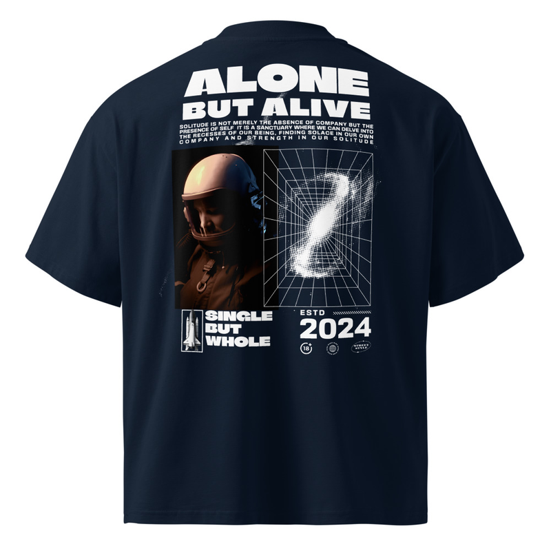 Unisex organic oversized high neck t-shirt | Alone But Alive