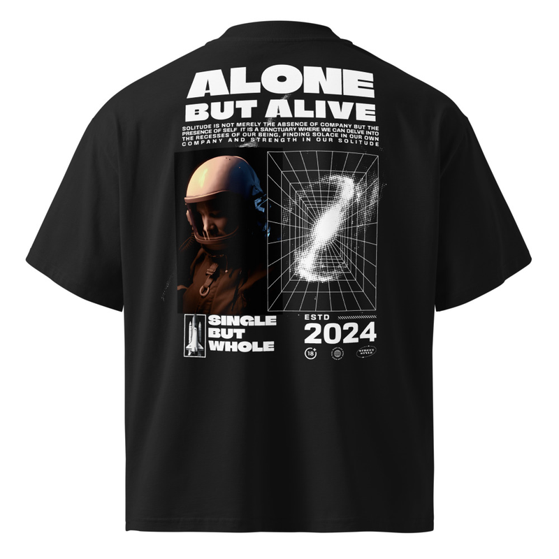 Unisex organic oversized high neck t-shirt | Alone But Alive