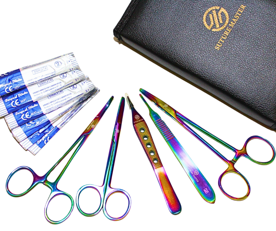 Suture Master™ Deluxe Suturing Instruments Kit – Signature Rainbow Titanium Coated