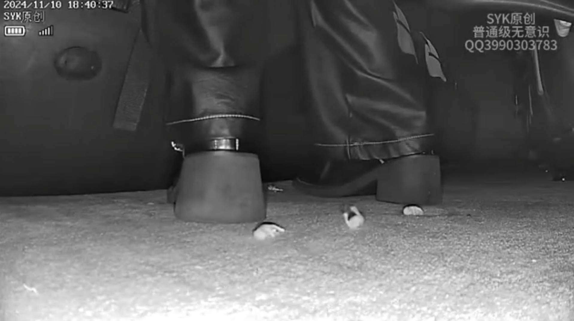 Beautiful Woman with leatherpants and  boots pinkie crush