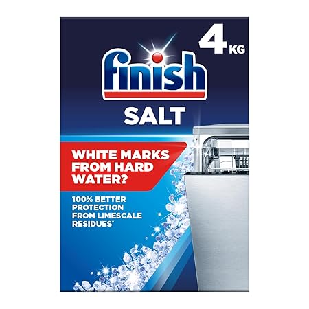 Finish, Dishwasher Salt, 4kg, Prevents Limescale and White Residue, Effective against Hard Water, For Cleaner and Shinier Dishes vs Dishwasher tablets alone