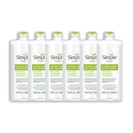 Simple Kind to Skin Cleansing Water Cleanser and Makeup Remover for All Skin Types Micellar Boosts Skin's Hydration by 90 percent 13.5 oz, Pack of 6 (Packaging May Vary)