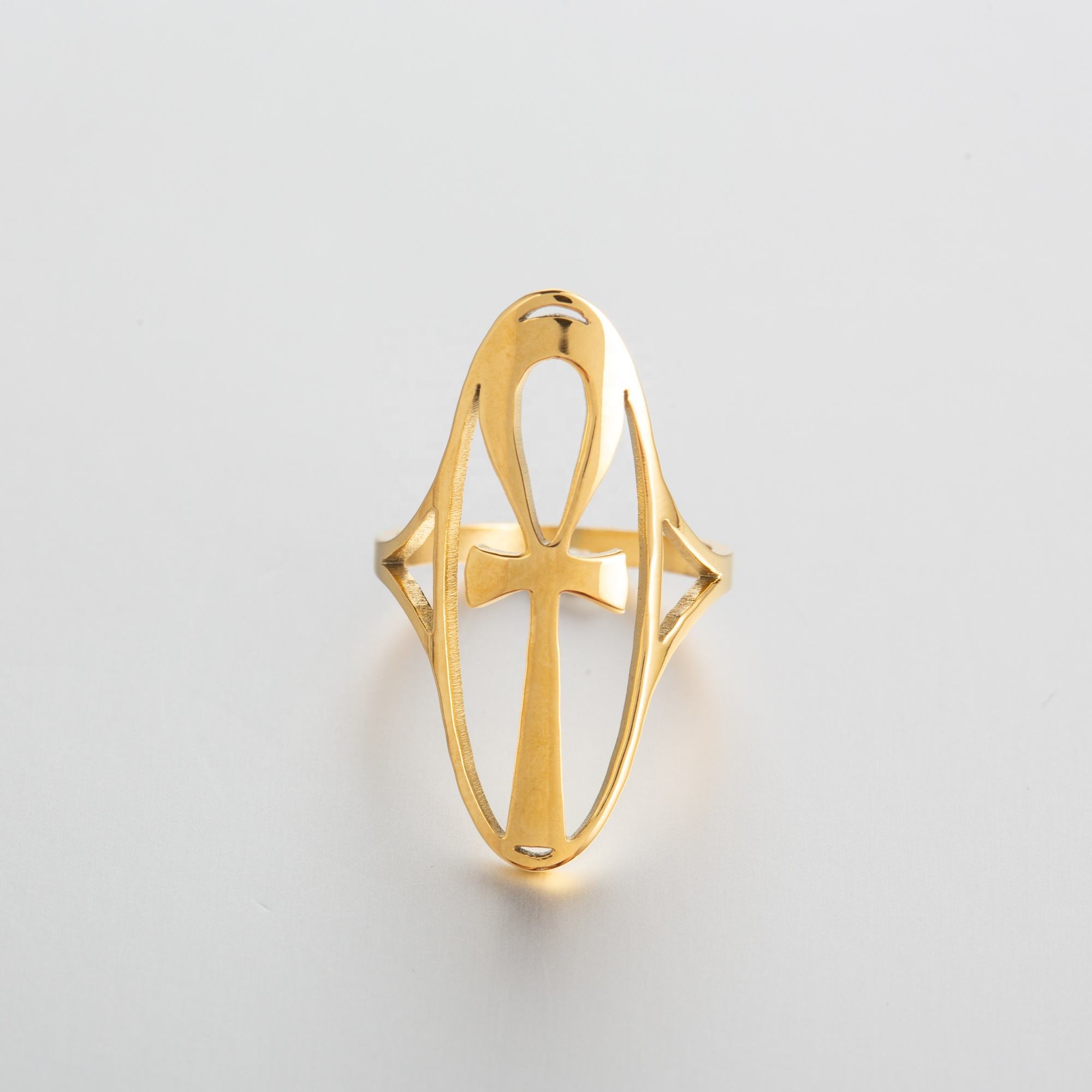 Gold oval ankh set in oval Statement Ring