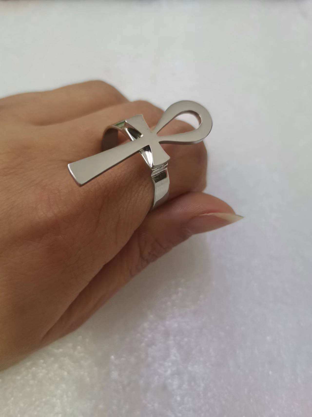 Silver Ankh Cross Ring