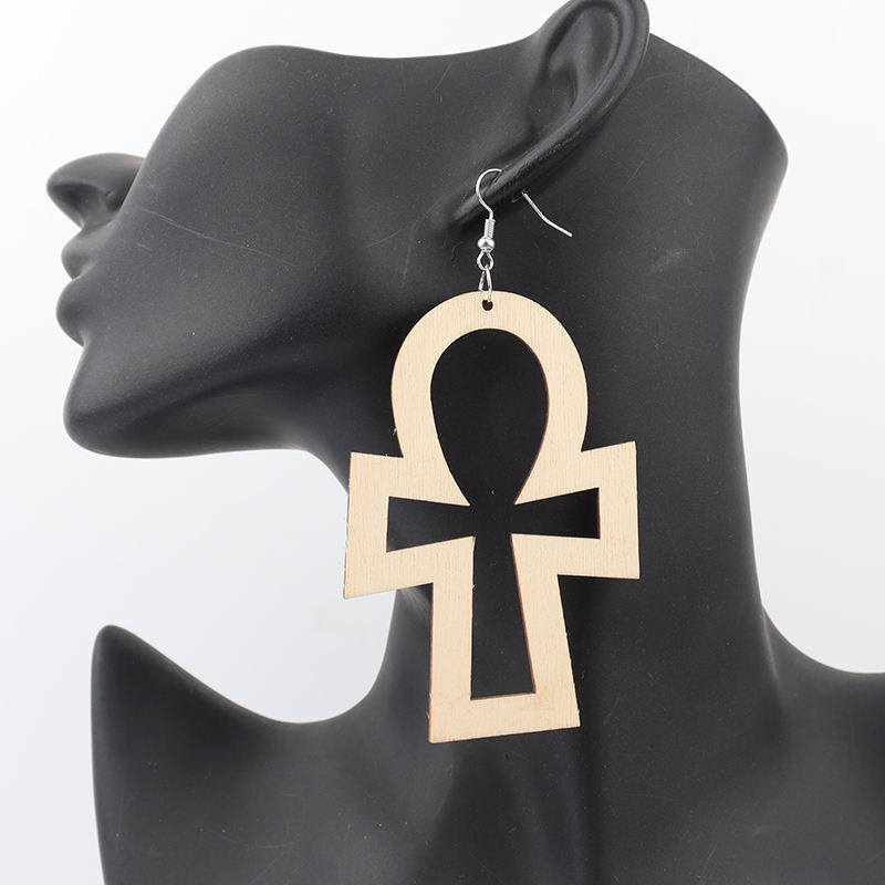Wooden Ankh Statement Earring