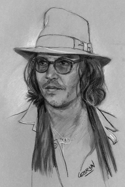 Portrait de Johnny Depp au fusain