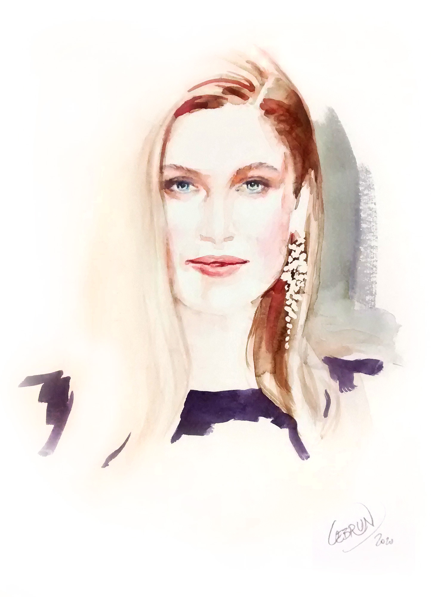 Portrait aquarelle de Lætitia Casta