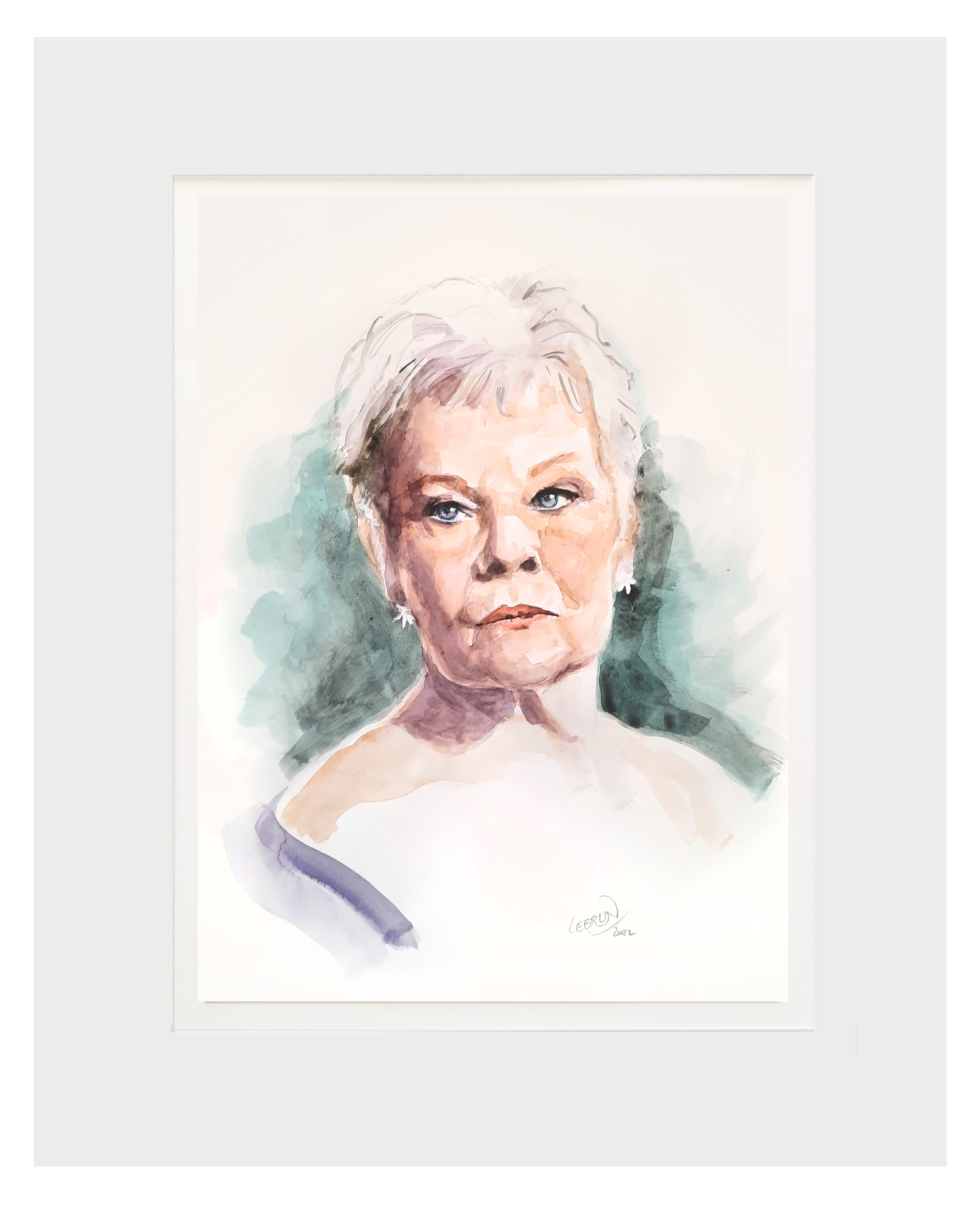Portrait aquarelle de Judy Dench