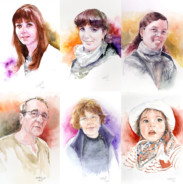 Portrait à l'aquarelle ou au lavis sur commande