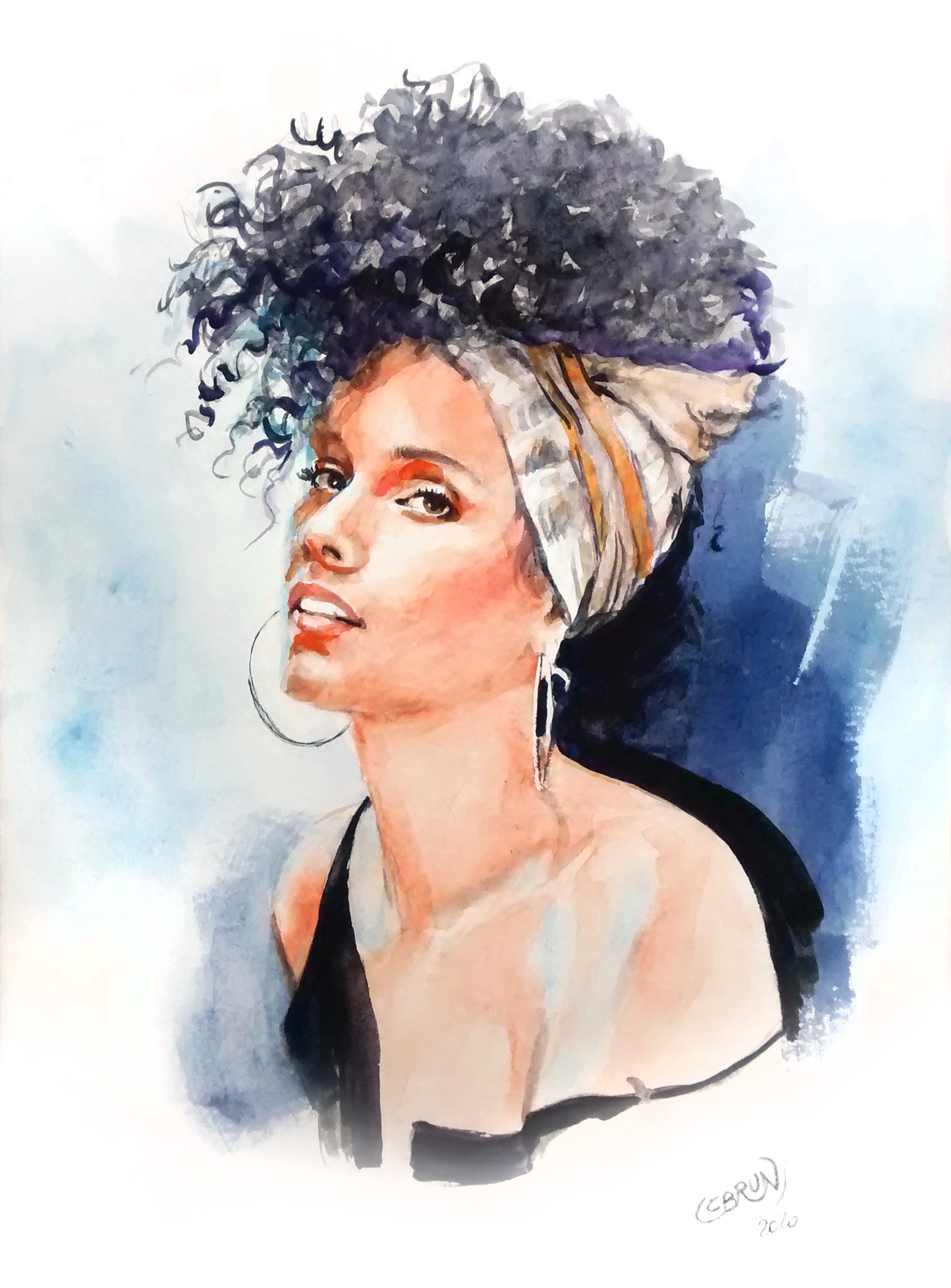 Portrait aquarelle d'Alicia Keys