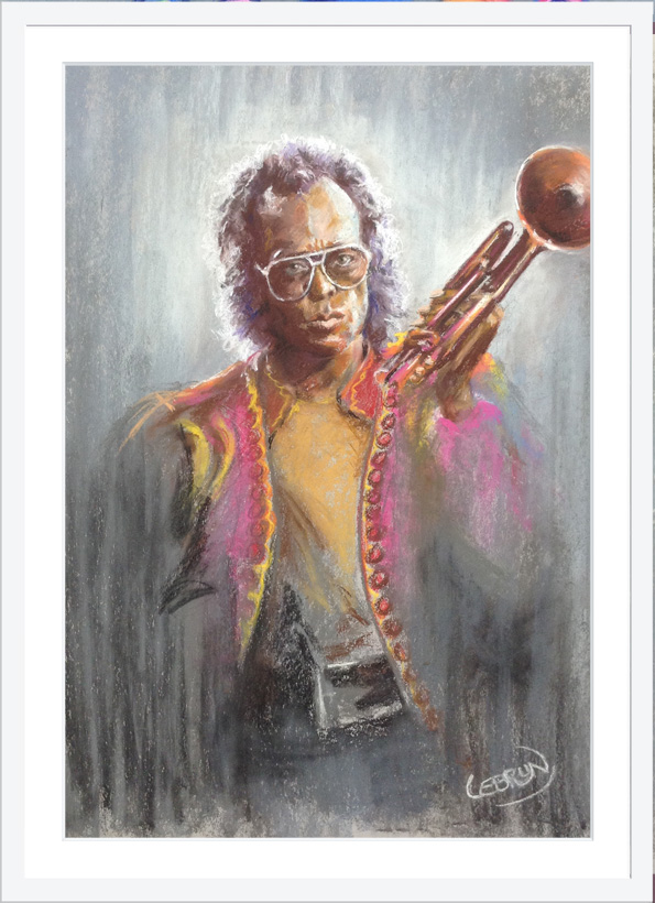 Portrait de Miles Davis aux pastels