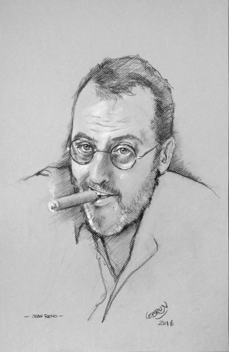 Portrait de Jean Reno au fusain