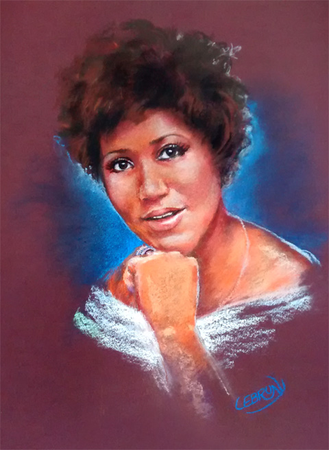 Portrait d'Aretha Franklin aux pastels