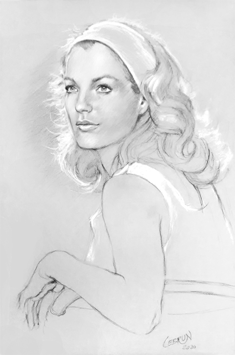 Portrait de Romy Schneider au fusain