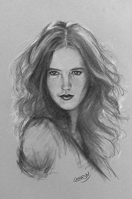 Portrait de Eva Green au fusain