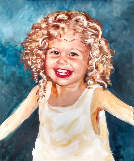 Portrait de fillette - Portrait à l'acrylique sur toile