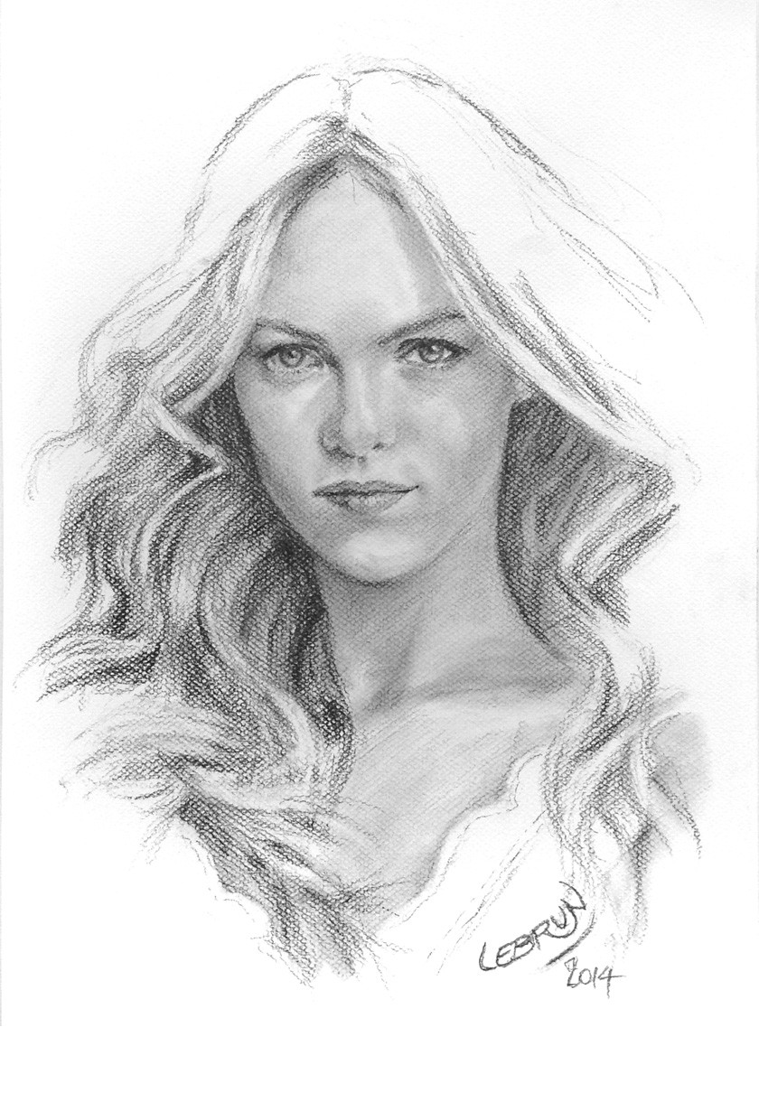 Portrait de Vanessa Paradis au fusain
