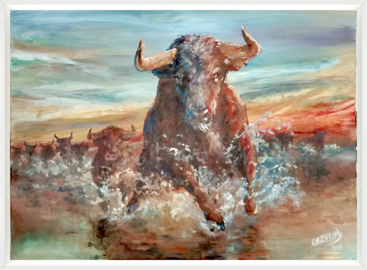 Taureaux camarguais - Tableau à l'acrylique sur toile