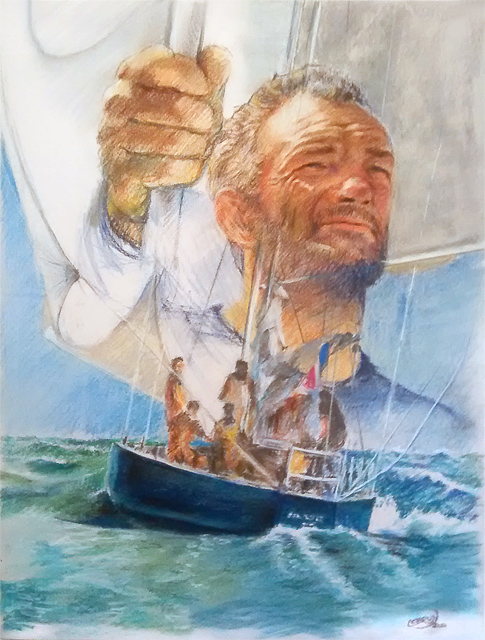 Portrait d'Eric Tabarly aux pastels