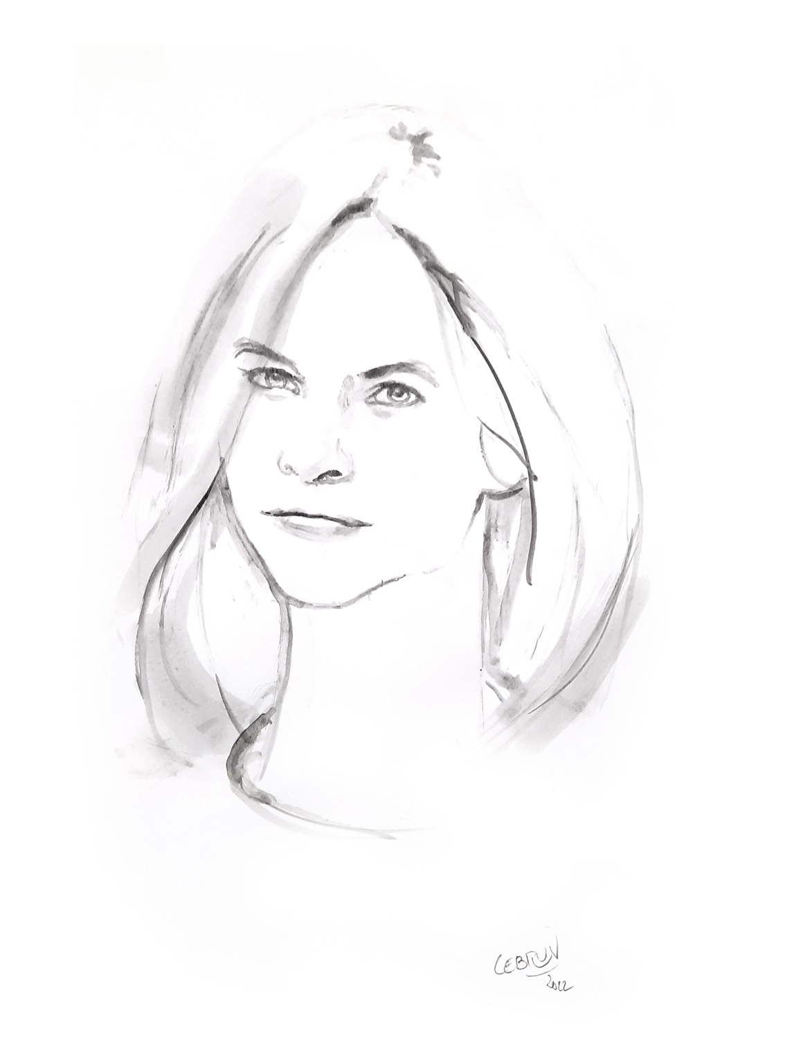 Portrait au lavis de Charlotte Valandray