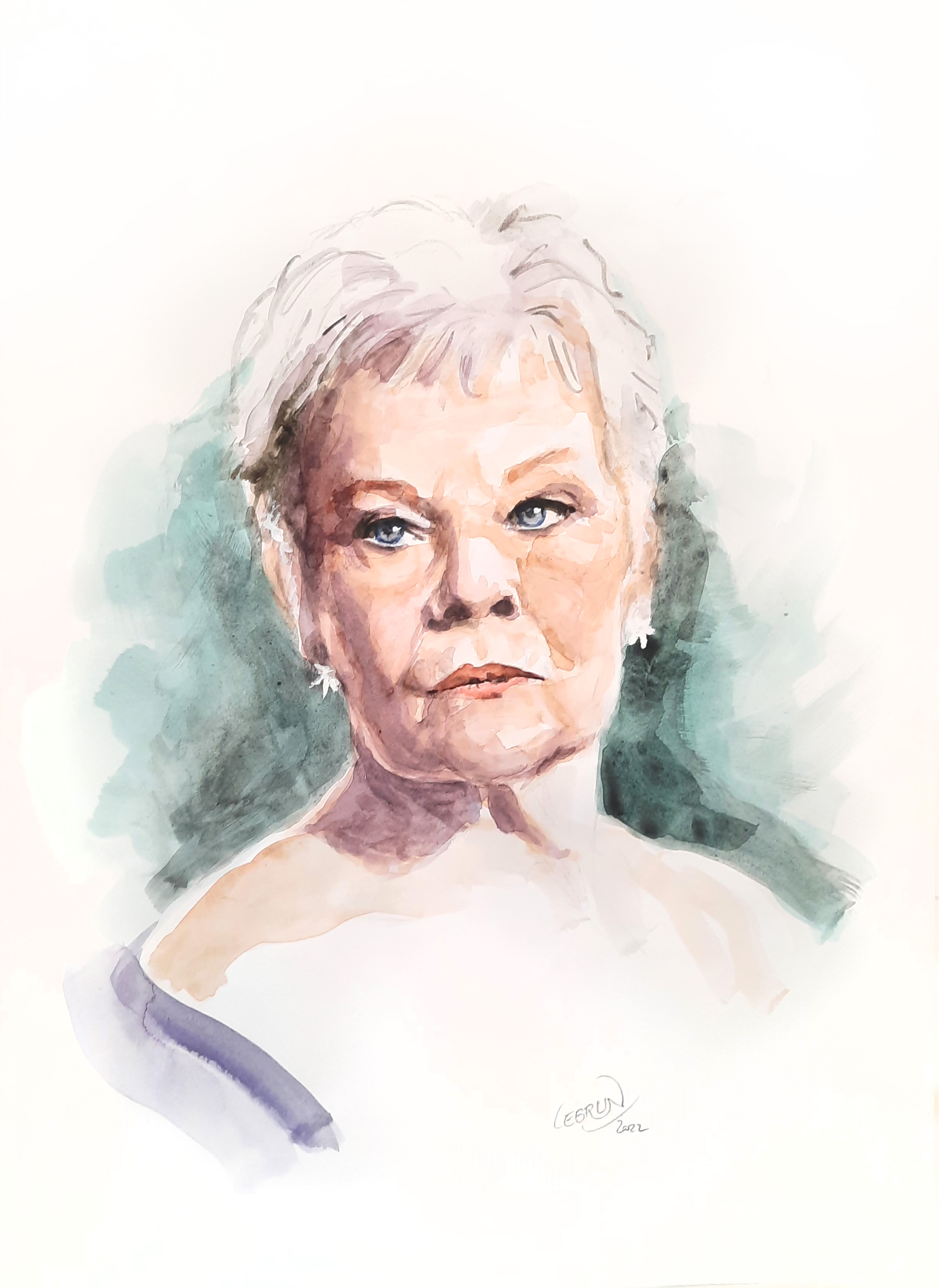 Portrait aquarelle de Judy Dench
