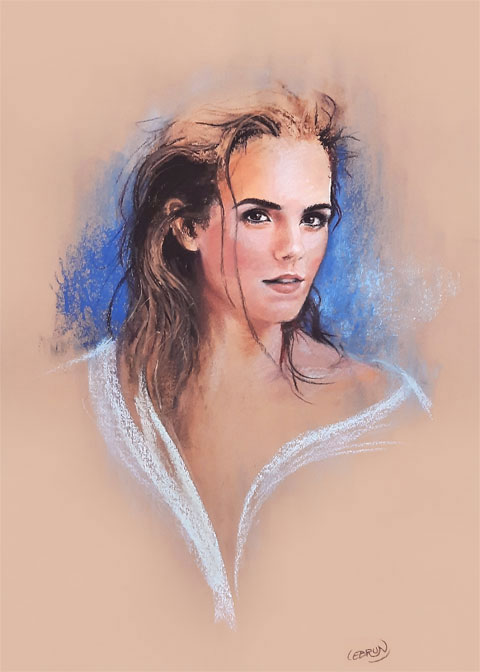 Portrait d'Emma Warson aux pastels