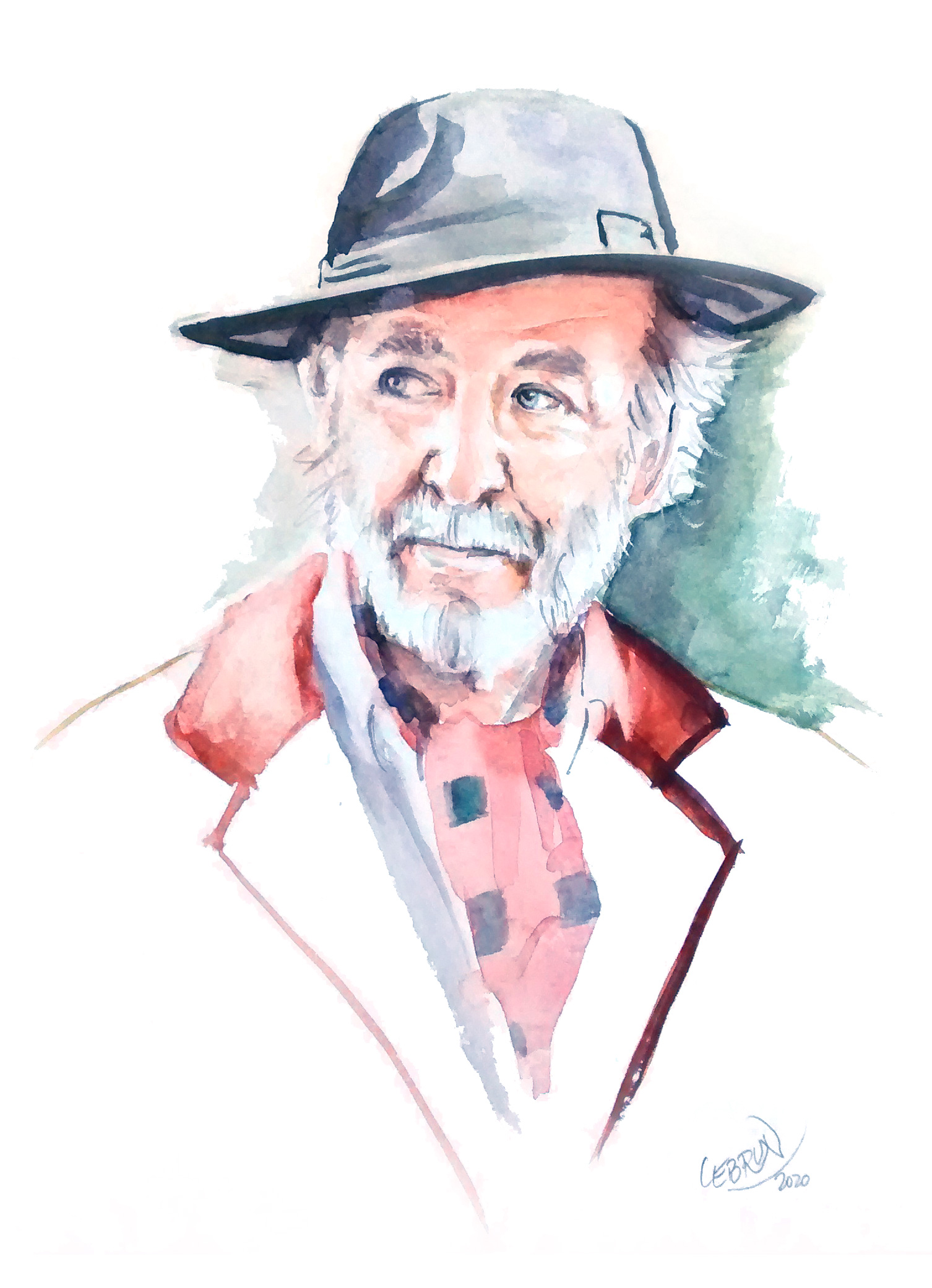 Portrait aquarelle de Jean-Pierre Marielle