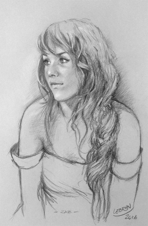 Portrait de Zaz au fusain