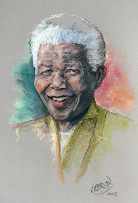 Portrait de Nelson Mandela aux pastels