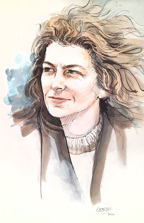 Portrait au lavis de Florence Arthaud