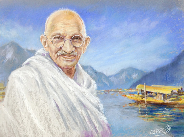 Portrait de Gandhi aux pastels