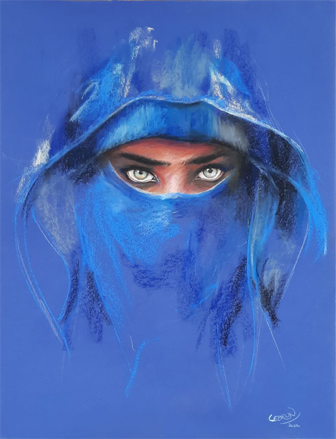 Portrait de femme voilée aux pastels